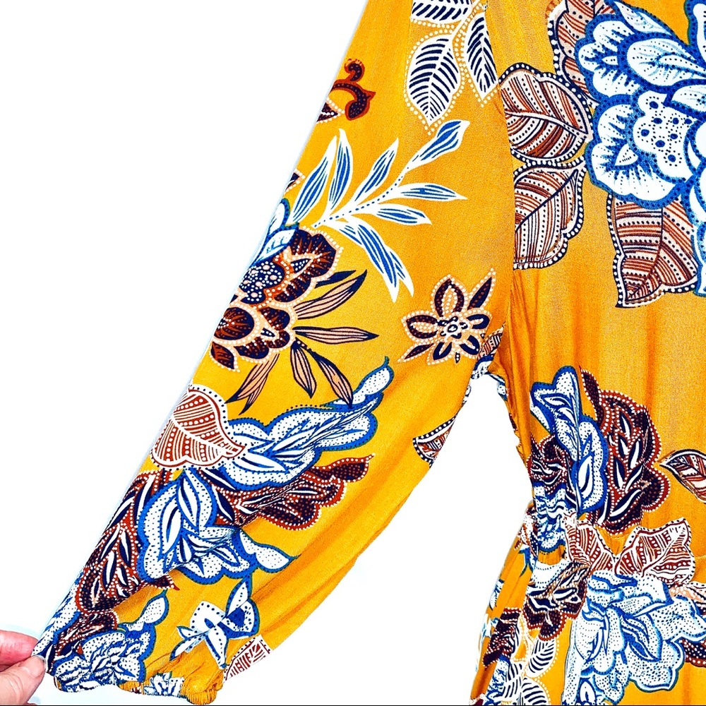 Abel the Label BOHO yellow floral 3/4 sleeve dress - Picture 4 of 8